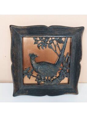 Vintage 1963 Coppercraft Guild Copper & Black Wall Art With Pheasant 9 x 9